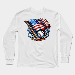 Patriotic Baseball 4th of July USA Independence Day Long Sleeve T-Shirt